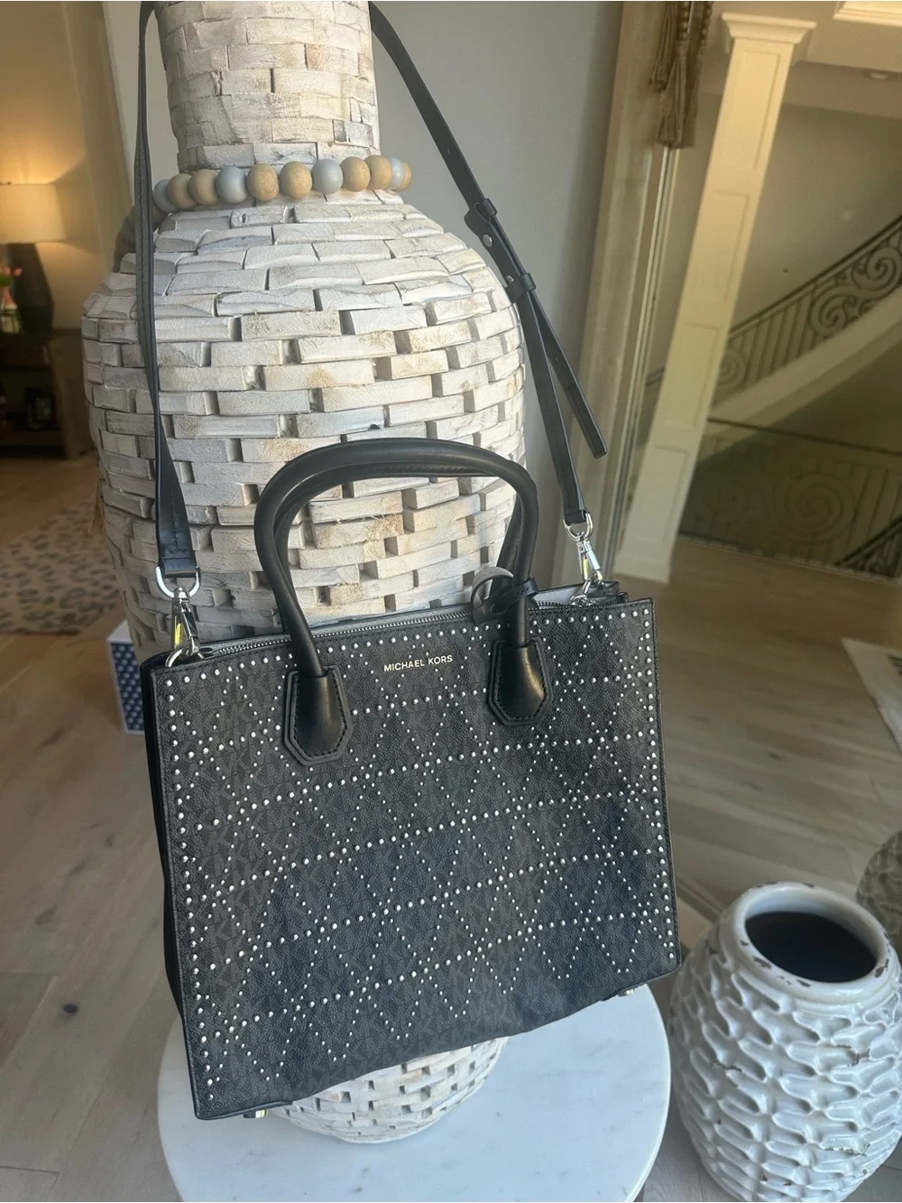 Michael Kors Black Studded Quilted Satchel